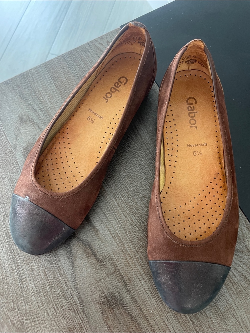 Gabor Brown Suede Ballet Flats with Dark Cap Toe